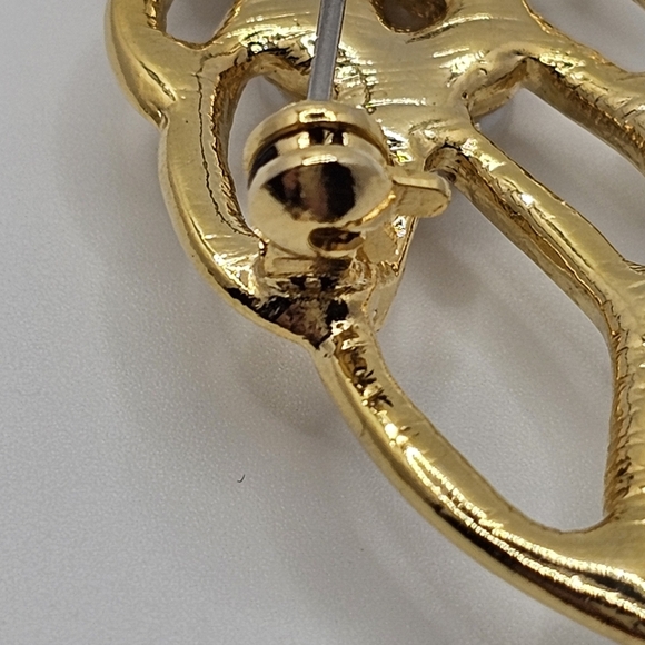 Vintage Gold Tone Leaf Brooch Faux Pearl Cluster Pin 2.5" - Picture 10 of 14